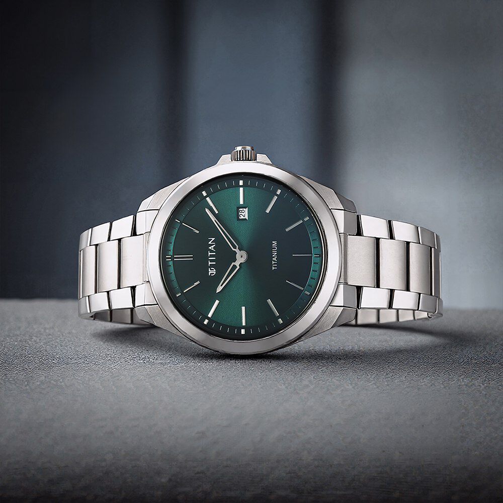 Buy Online Titan Titanium Quartz Analog Green Dial Titanium Strap
