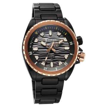Titan Zero Hour Diver's 200m Analog with Black Dial Black Stainless Steel Strap Watch for Men