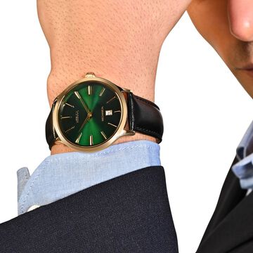Titan Nebula Abhiyant 18k Gold Hand-Wound Mechanical Analog with Exhibition Caseback Leather Strap Watch for Men