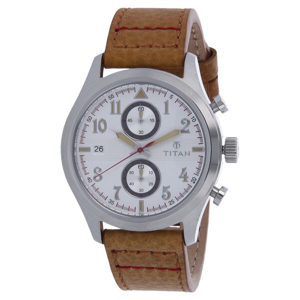 Titan Quartz Chronograph Silver Dial Leather Strap Watch for Men - image number 0