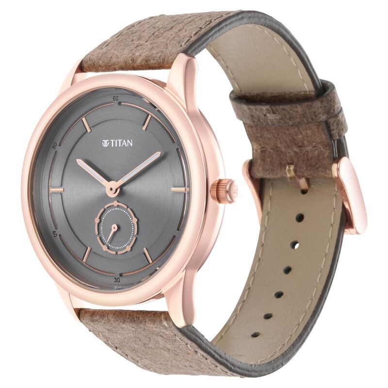 Titan Solidarity Anthracite Dial Analog Leather Strap Watch for Men - image number 2
