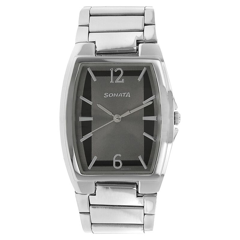 Sonata Quartz Analog Grey Dial Stainless Steel Strap Watch for Men