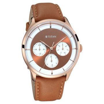 Titan Light Leathers Rose Gold Dial Quartz Multifunction Leather Strap watch for Men