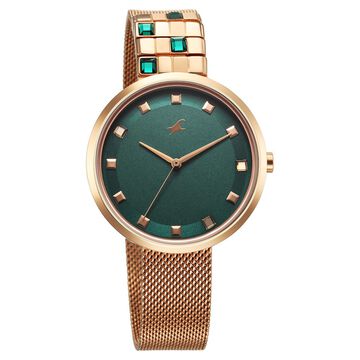 Fastrack Fleek Quartz Analog Green Dial Stainless Steel Strap Watch for Girls