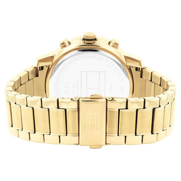 Tommy Hilfiger Multifunction Black Round Dial Golden Stainless Steel Strap Watch For Men - image number 2