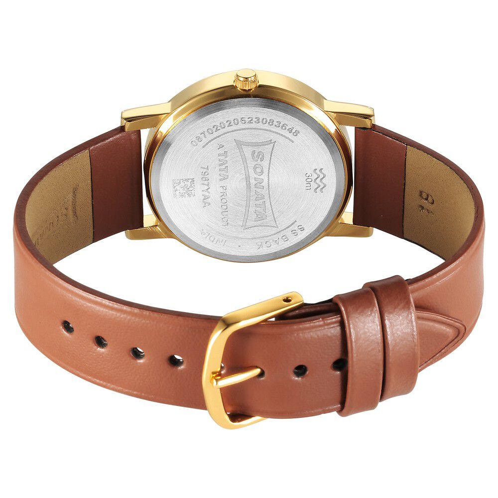 Buy Online Sonata Classic Quartz Analog Grey Dial Brown Leather Strap Watch for Men 7987yl10w Titan