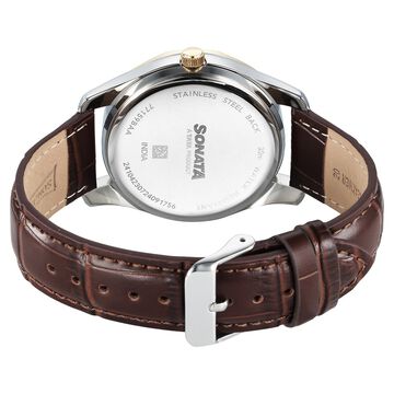 Sonata Wedding Quartz Analog Black Dial Leather Strap Watch For Men