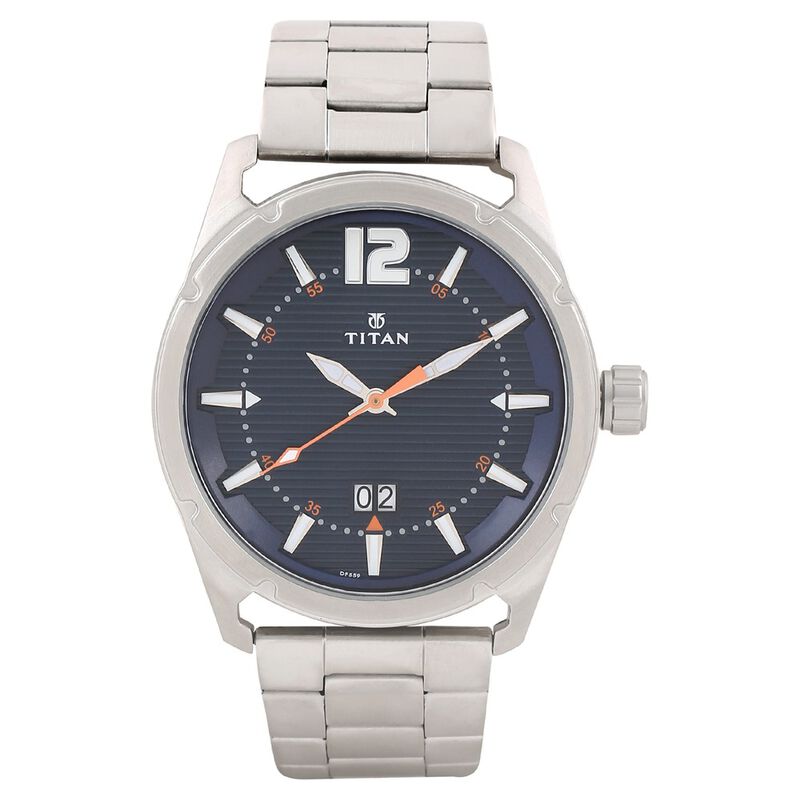 Titan Round Blue Dial Analog with Date Stainless Steel Strap watch for Men