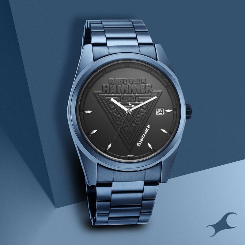 Fastrack Thor Quartz Analog with Date Black Dial Metal Strap Watch for Guys