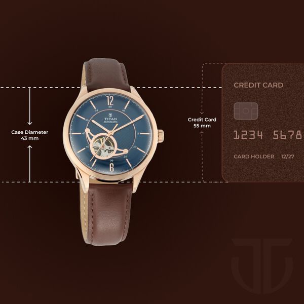 Titan Automatic Blue Dial Brown Leather Strap Watch for Men - image number 6