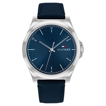 Tommy Hilfiger Analog Blue Dial Blue Color Leather Strap Watch For Men