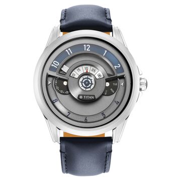 Titan Maritime Anthracite Dial Quartz Multifunction Leather Strap Watch for Men