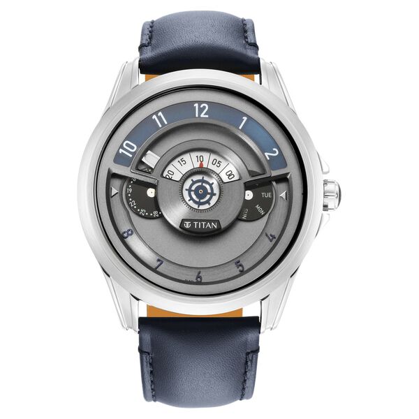 Titan Maritime Anthracite Dial Quartz Multifunction Leather Strap Watch for Men - image number 2