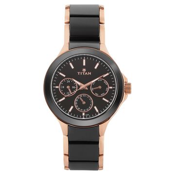 Titan Quartz Multifunction Black Dial Stainless Steel & Ceramic Strap Watch for Men
