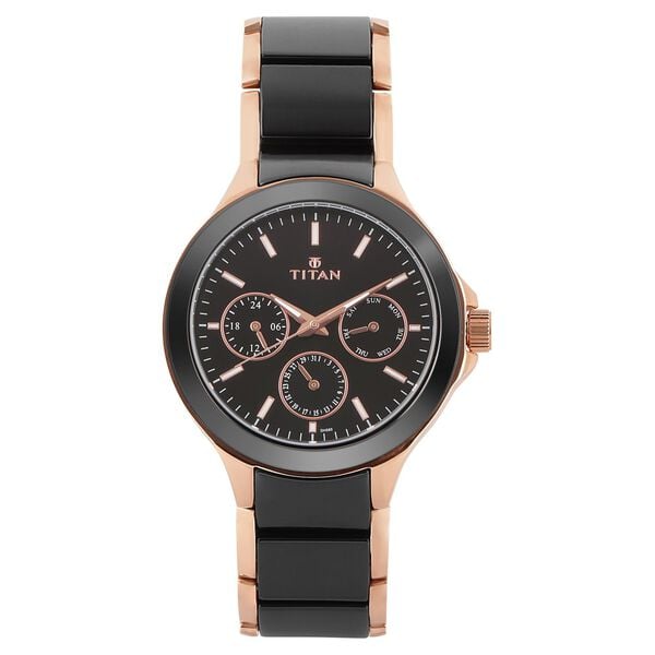 Titan Quartz Multifunction Black Dial Stainless Steel & Ceramic Strap Watch for Men - image number 0