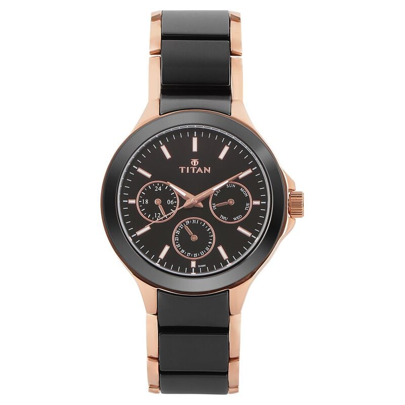 Titan Quartz Multifunction Black Dial Stainless Steel & Ceramic Strap Watch for Men