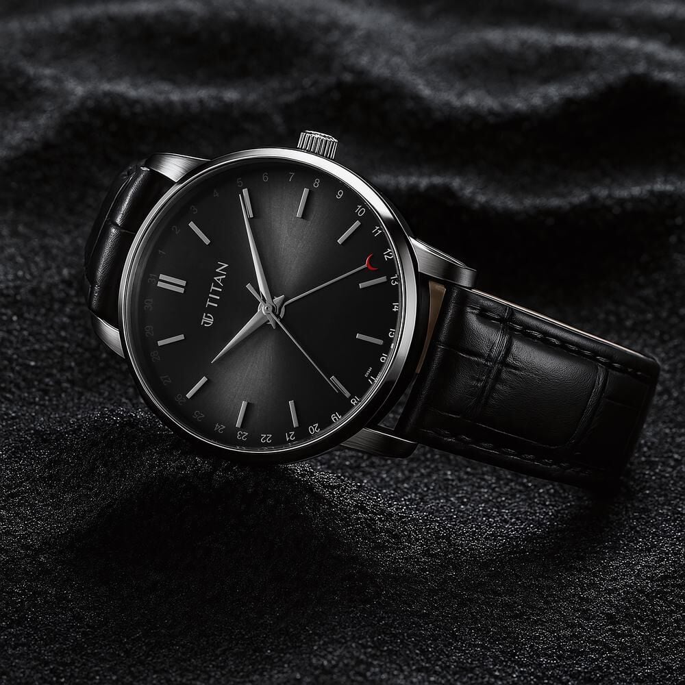 Titan Elegance Analog with Date by Hand and Dark Grey Dial Black Leather Strap Watch for Men-image-12