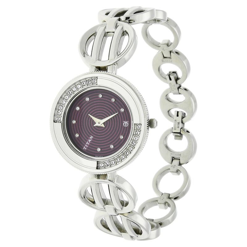 Titan Quartz Analog Purple Dial Stainless Steel Strap Watch for Women - image number 1