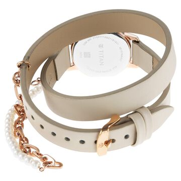 Titan Purple Unending Beauty Off White Dial Analog Leather Strap watch for Women