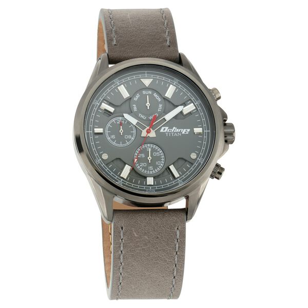 Titan Octane Anthracite Dial Quartz Multifunction Leather Strap watch for Men - image number 0