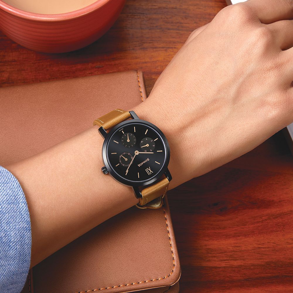 Sonata leather watch discount