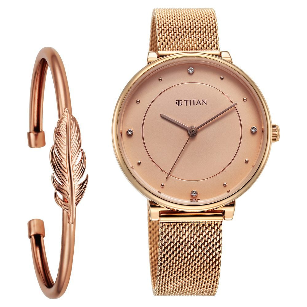 Titan Purple Stackables Quartz Analog Pink Dial Stainless Steel Strap Watch for Women-image-27