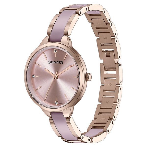 Sonata Wedding Edit Quartz Analog Pink Dial Stainless Steel With Acetate Strap Watch For Women - image number 3