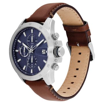 Tommy Hilfiger Quartz Multifunction Blue Dial Brown Leather Strap Watch For Men