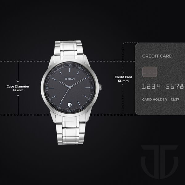 Titan Minimals Quartz Analog with Date Black Dial Silver Metal Strap Watch For Men - image number 2