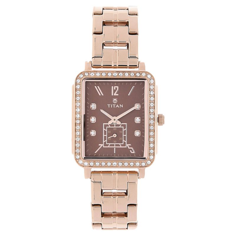 Titan Quartz Analog Brown Dial Stainless Steel Strap Watch for Women - image number 0