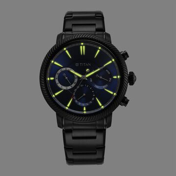 Titan Stellar Multifunction Blue Dial Black Stainless Steel Strap Watch For Men