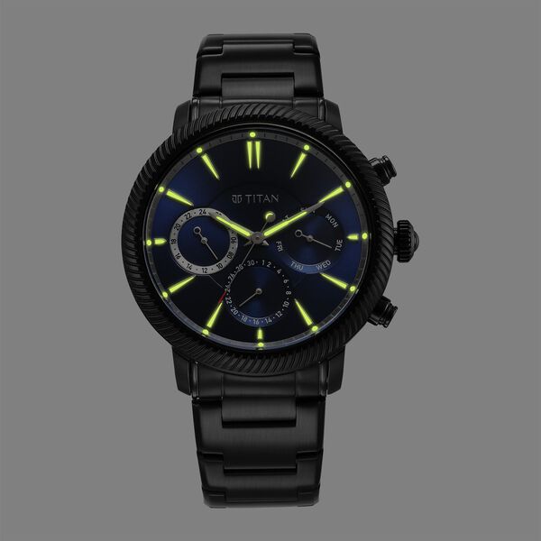 Titan Stellar Multifunction Blue Dial Black Stainless Steel Strap Watch For Men - image number 1