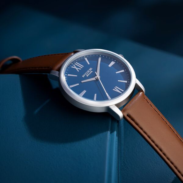 Sonata Poze Quartz Analog Blue Dial Brown Leather Strap Watch For Men - image number 0