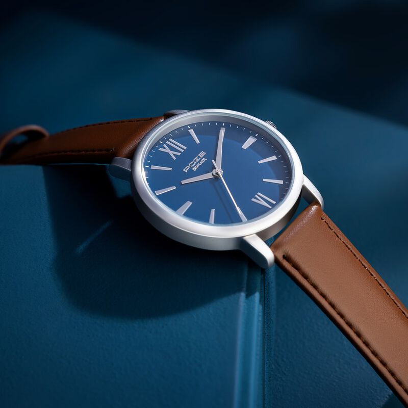 Sonata Poze Quartz Analog Blue Dial Brown Leather Strap Watch For Men