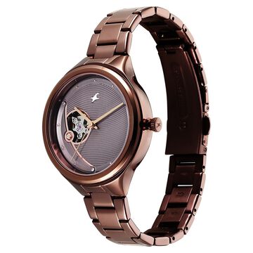 Fastrack Automatic Brown Dial Metal Strap Watch For Girls