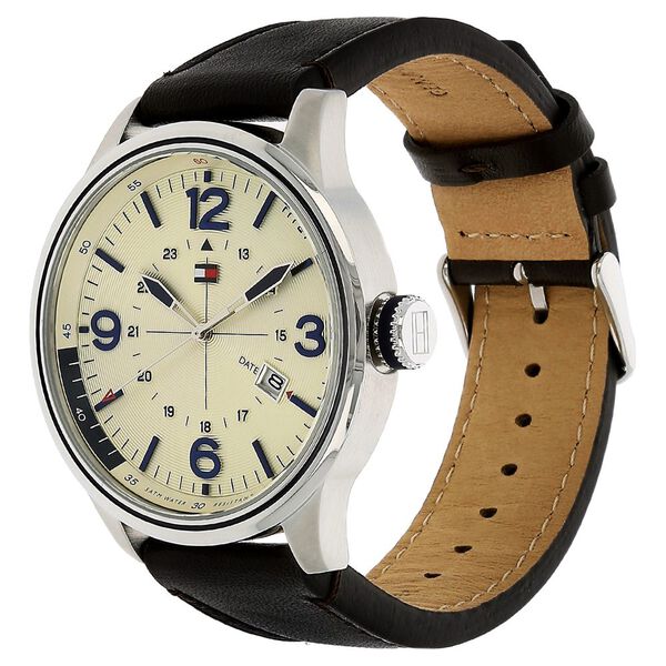 Tommy Hilfiger Quartz Analog Beige Dial Leather Strap Watch for Men - image number 1