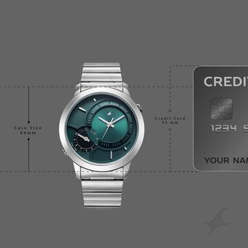 Fastrack Pulse IV Dual Time Watch for Men with Teal Green Sunray Dial & Silver Metal Strap