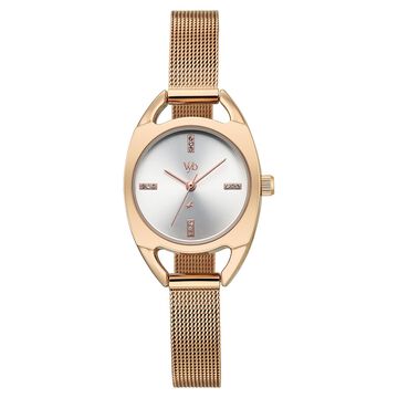 Vyb Spotlight By Fastrack Quartz Analog Silver Dial Rose Gold Stainless Steel Strap Watch For Girls