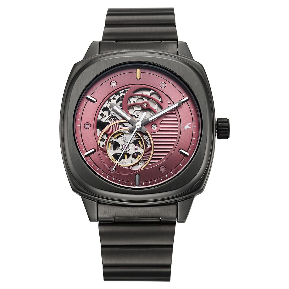 Fastrack Automatics Collection Pink Dial Grey Stainless Steel Strap Watch For Guys-image-9