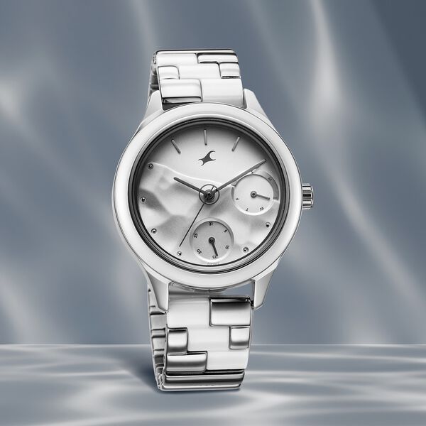 Buy Online Fastrack Cerame Quartz Multifunction Silver Dial With