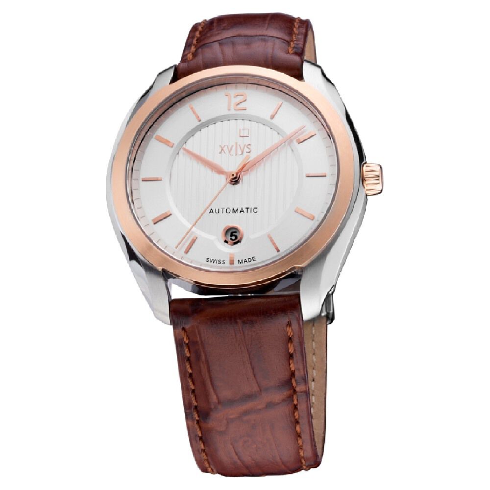 Buy Online Xylys Swiss Automatic Brown Leather Strap and White