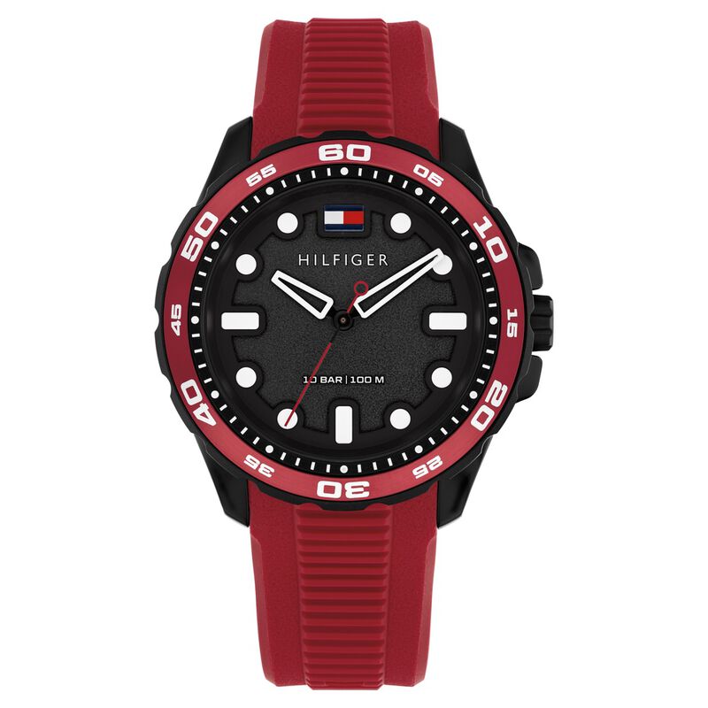 Tommy Hilfiger Quartz Analog Black Dial Red Silicone Strap Watch For Men