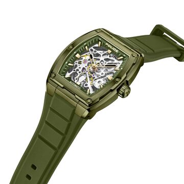 Police Men's Skeleton KL Rahul Edition Automatic Olive Silicone Strap Watch