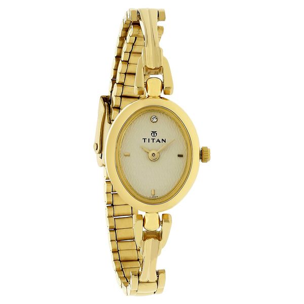 Titan Quartz Analog Champagne Dial Stainless Steel Strap Watch for Women - image number 1