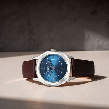 Titan Karishma Zing Quartz Analog Blue Dial Leather Strap Watch for Men