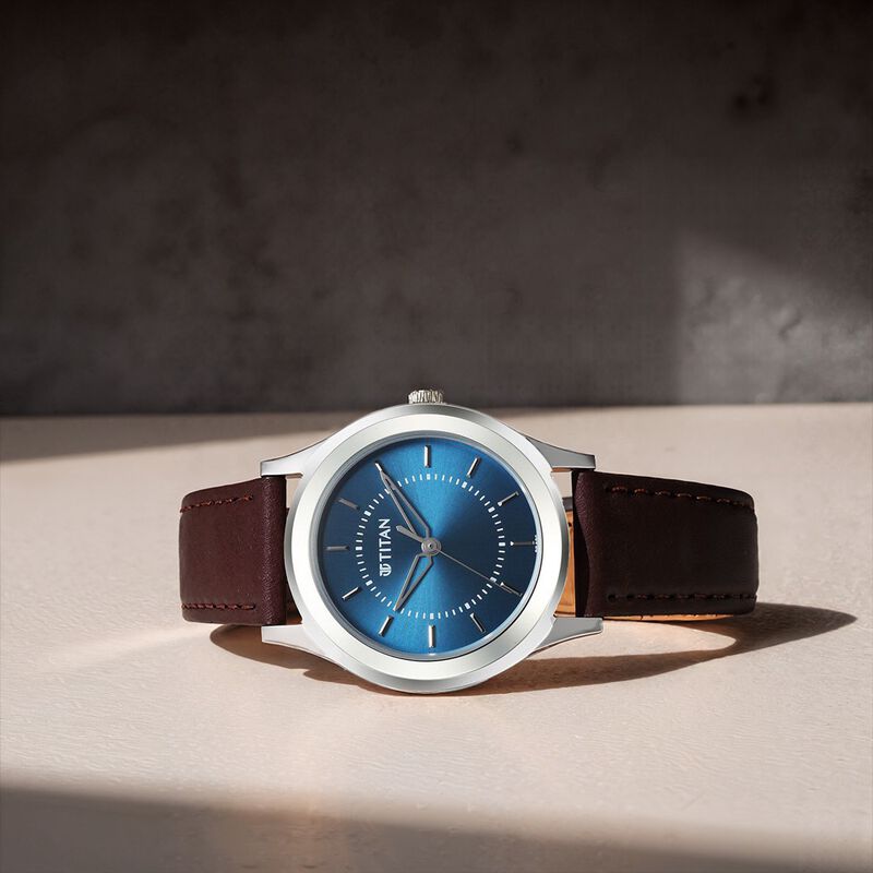 Titan Karishma Zing Quartz Analog Blue Dial Leather Strap Watch for Men