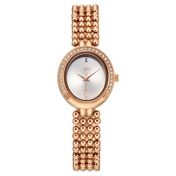 Vyb Iconique By Fastrack Quartz Analog Silver Dial Rose Gold Metal Strap Watch For Girls