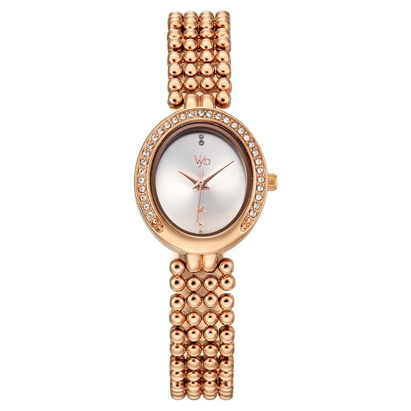 Vyb Iconique By Fastrack Quartz Analog Silver Dial Rose Gold Metal Strap Watch For Girls