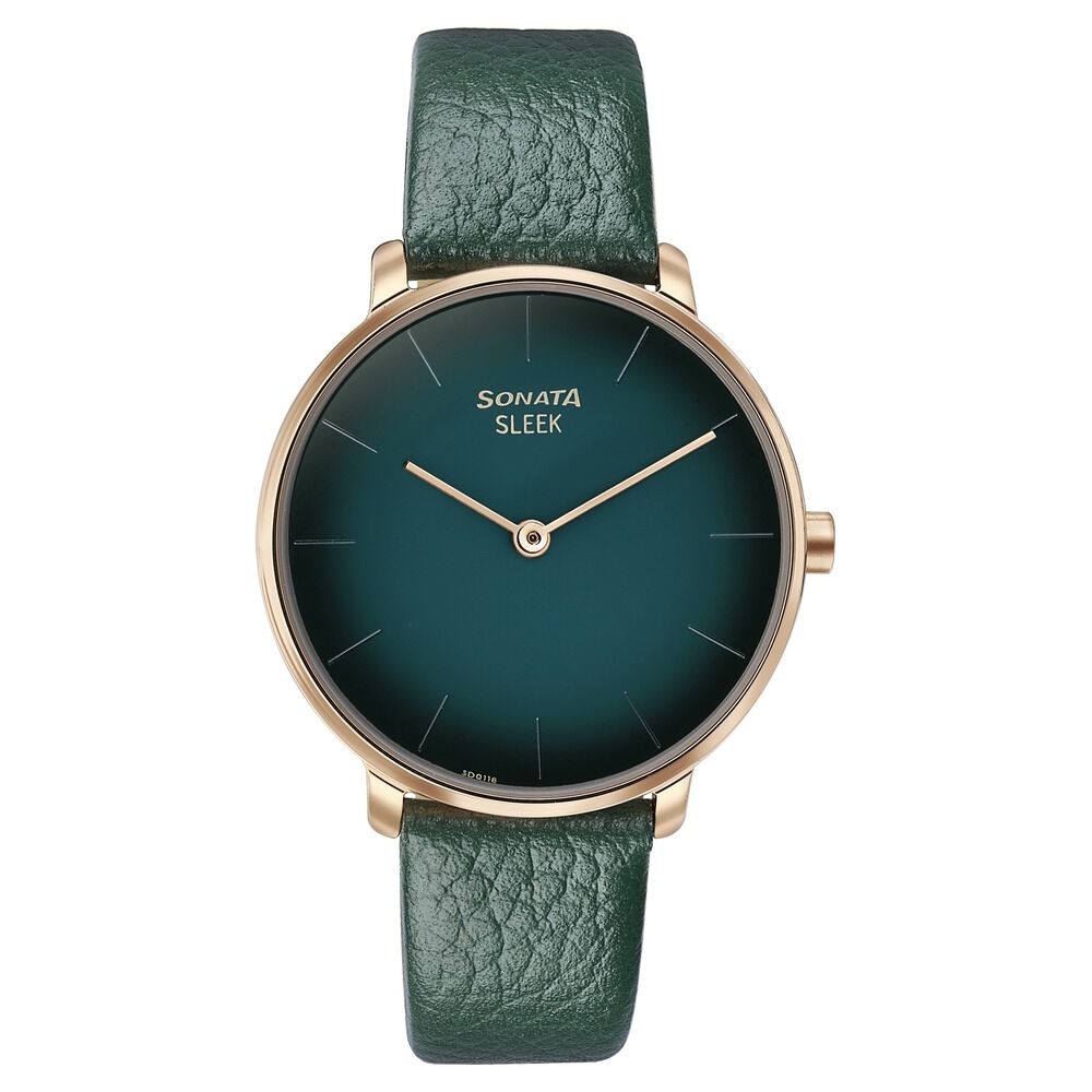 Sonata Sleek Quartz Analog Green Dial Green Leather Strap Watch for Women-picture-30