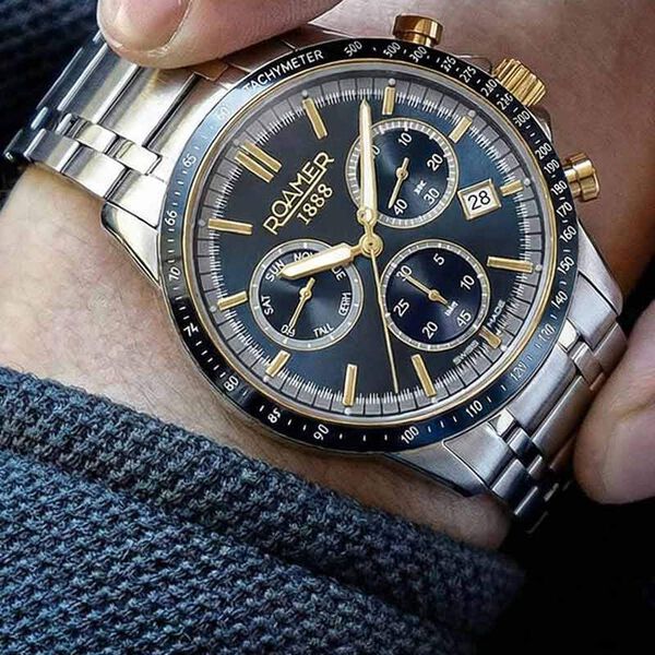 Roamer Mercury Chrono Quartz Chronograph With Date Blue Dial Silver Stainless Steel Strap Watch For Men - image number 1